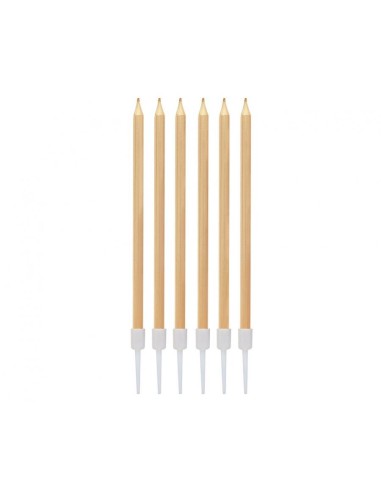 Candeline per torta stelo Cm. 14 - Light Gold Metallizzato - Blister 6 pezzi