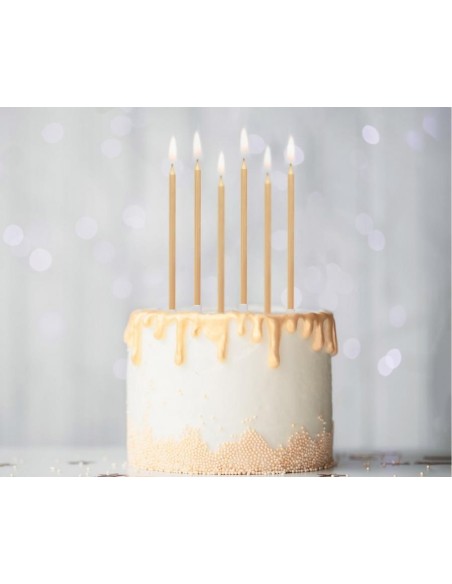 Candeline per torta stelo Cm. 14 - Light Gold Metallizzato - Blister 6 pezzi
