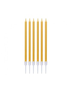 Candeline per torta stelo Cm. 14 - Oro Gold Metallizzato - Blister 6 pezzi