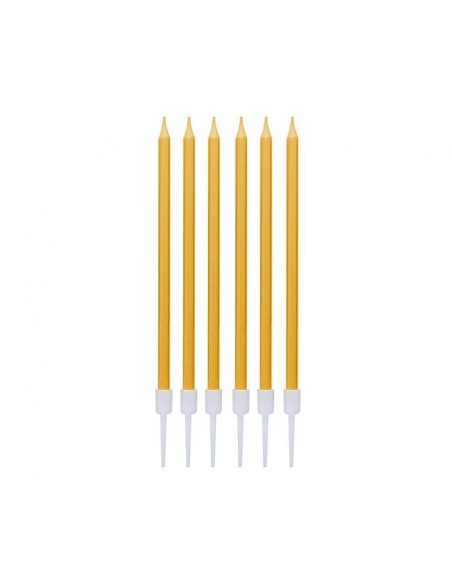 Candeline per torta stelo Cm. 14 - Oro Gold Metallizzato - Blister 6 pezzi