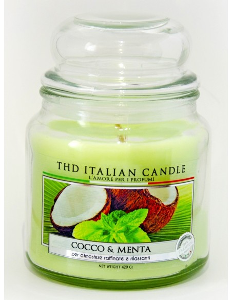 Candela in vaso vetro Italian Candle Premium Medium 400 gr. - Cocco e Menta - Made in Italy