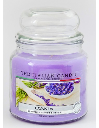 Candela in vaso vetro Italian Candle Premium Medium 400 gr. - Lavanda - Made in Italy