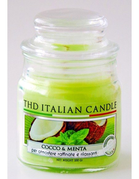 Candela in vaso vetro Italian Candle Premium Small 100 gr. - Cocco e menta - Made in Italy