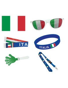 Fan Kit 6 accessori Italia (Occhiali + bandiera + braccialetto + sciarpa + battimani + laccio)