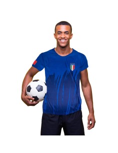 T-shirt blu acetata con stampa tricolore - Italia - Taglia unica adulto 52/54
