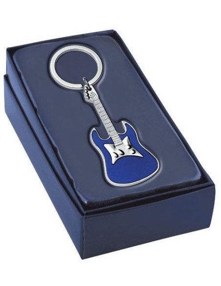 Portachiavi in metallo «Chitarra» blu con scatola regalo