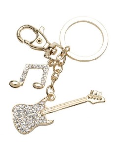 Portachiavi in metallo «Chitarra e nota Gold» con strass