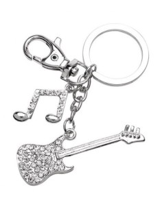 Portachiavi in metallo «Chitarra e nota Silver» con strass