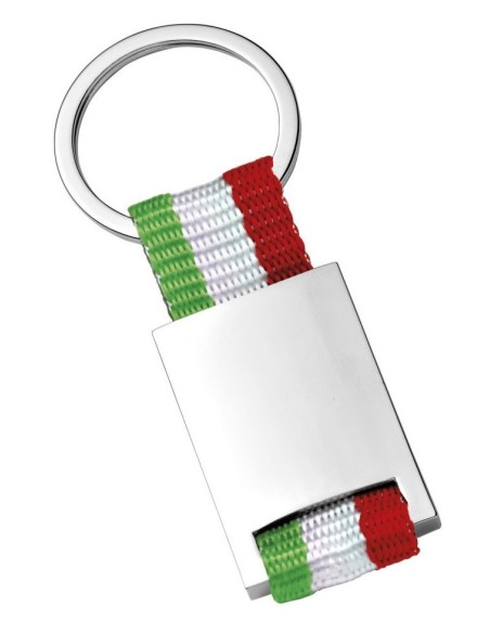 Portachiavi in tessuto e metallo «Tricolore Italia» in scatola regalo