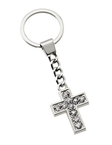 Portachiavi metallo «Croce» con strass e scatola regalo