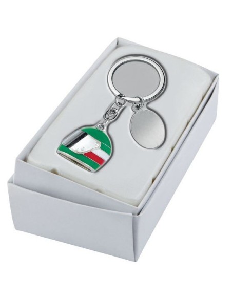 Portachiavi metallo «Casco tricolore» in scatola regalo