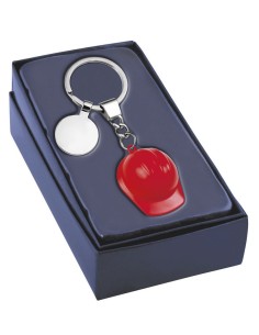 Portachiavi acciaio «Cappello elmetto rosso» in scatola regalo 2