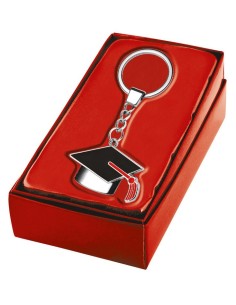 Portachiavi cromato «Tocco laurea nero e rosso» in scatola regalo 2