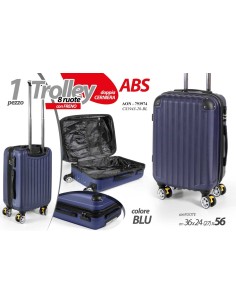 Valigia trolley 8 ruote con freno Cm. 56x36x24 - Blu 2