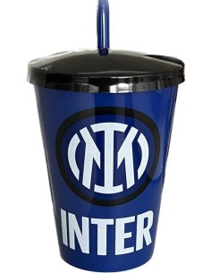 Bicchiere plastica con cannuccia FC Inter