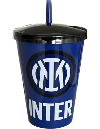 Bicchiere plastica con cannuccia FC Inter