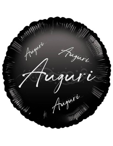 Palloncino mylar 18" Cm. 45 - Nero lucido con scritta Auguri