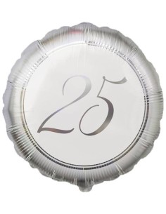 Palloncino mylar 18" Cm. 45 - 25° anniversario silver