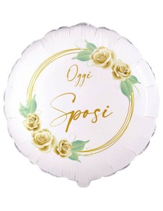 Palloncino mylar 18" Cm. 45 - Rotondo Oggi Sposi rose bianche