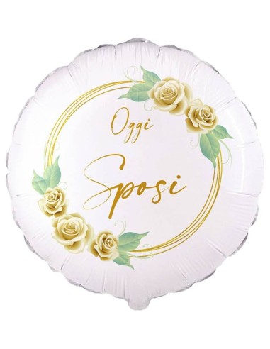 Palloncino mylar 18" Cm. 45 - Rotondo Oggi Sposi rose bianche