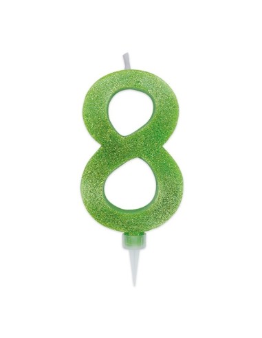 Candelina Per Torta Numero Maxi Glitter Verde N.8