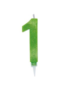 Candelina Per Torta Numero Maxi Glitter Verde N.1