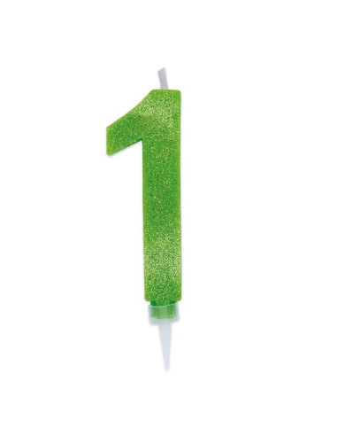 Candelina Per Torta Numero Maxi Glitter Verde N.1