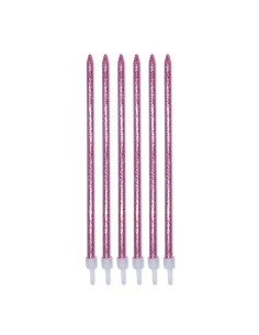 Candeline per torta matite glitter lux Cm. 15 con basi - Rosa - Blister 12 pezzi