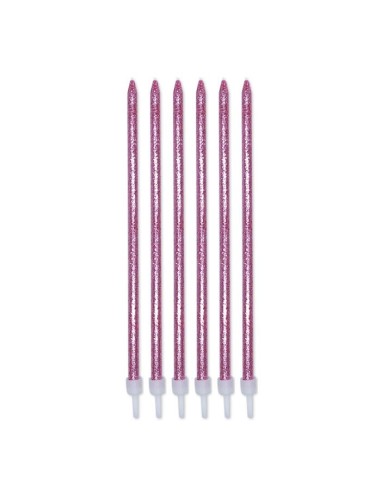 Candeline per torta matite glitter lux Cm. 15 con basi - Rosa - Blister 12 pezzi