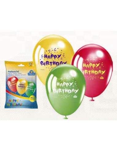 Palloncini lattice medi Happy Birthday - Blister 10 pezzi