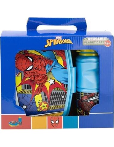 Valigetta regalo con borraccia e portapranzo plastica – Spiderman