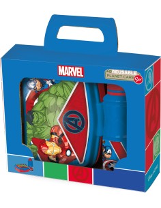 Valigetta regalo con borraccia e portapranzo plastica – Avengers
