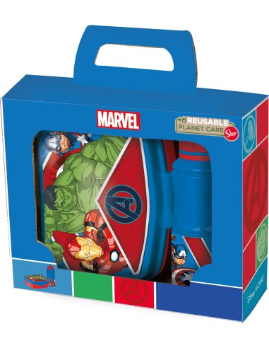 Valigetta regalo con borraccia e portapranzo plastica – Avengers