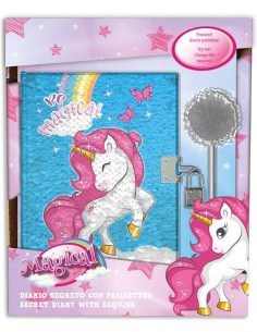Diario segreto con paillettes reversibile e penna - Unicorno