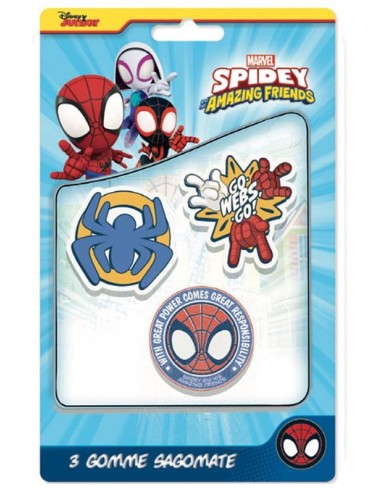 Blister 3 gomme per cancellare sagomate - Spidey