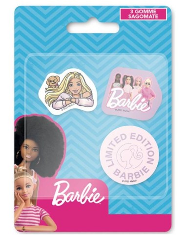 Blister 3 gomme per cancellare sagomate - Barbie