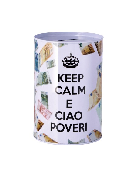 Salvadanaio latta cilindro Cm. 10x15 - Frasi spiritose  - Modelli assortiti
