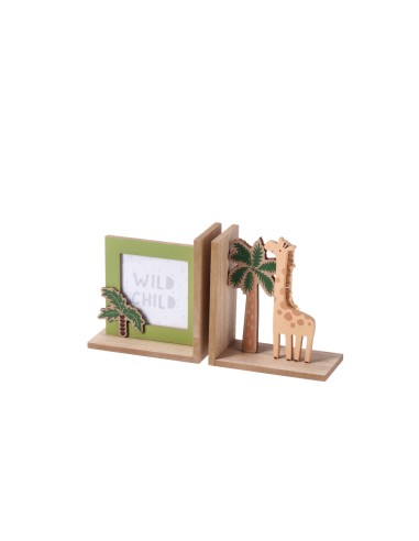 Set 2 fermalibri in legno «Animali della savana» Cm. 30x16 – Modelli assortiti