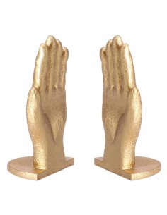 Set 2 fermalibri resina mano dorata Cm. 8x6,5x16
