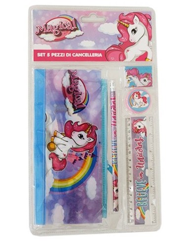 Blister scuola 5 pezzi con astuccio bustina – Unicorno