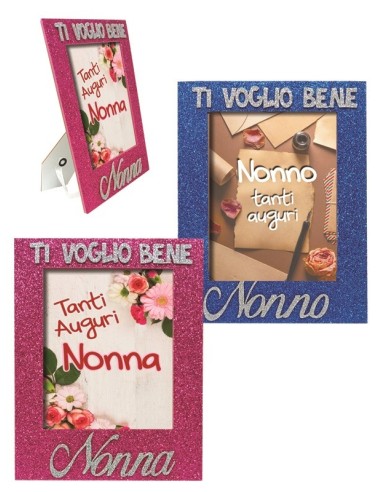 Portafoto in mdf con glitter Cm. 14x17,5 - Nonno / Nonna