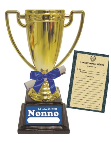 Coppa trofeo due manici dorata Cm. 19 con pergamena - Nonno