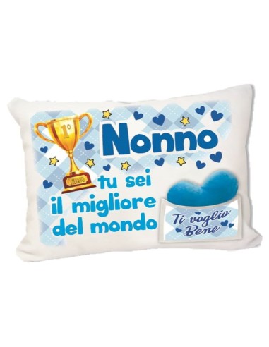 Cuscino rettangolare con taschina e cuoricino Cm. 43x32 - Nonno