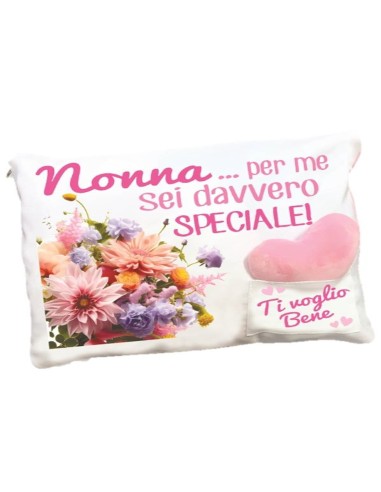 Cuscino rettangolare con taschina e cuoricino Cm. 43x32 - Nonna