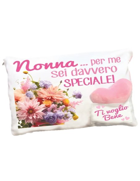Cuscino rettangolare con taschina e cuoricino Cm. 43x32 - Nonna