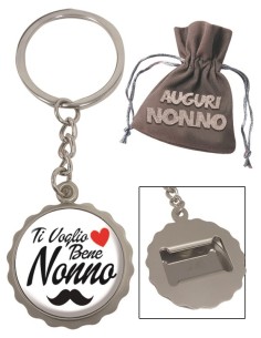 Portachiavi in metallo con apribottiglie e placca resinato Nonno