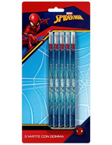 Blister 5 matite con gomma in blister - Spiderman