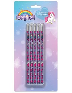 Blister 5 matite con gomma in blister - Unicorno