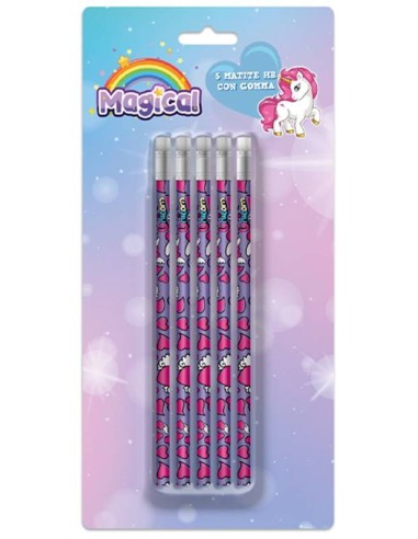 Blister 5 matite con gomma in blister - Unicorno