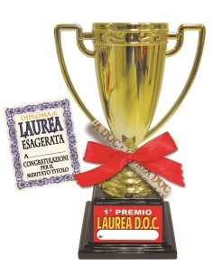 Coppa trofeo dorata Cm. 19 Laurea con fiocco e pergamena